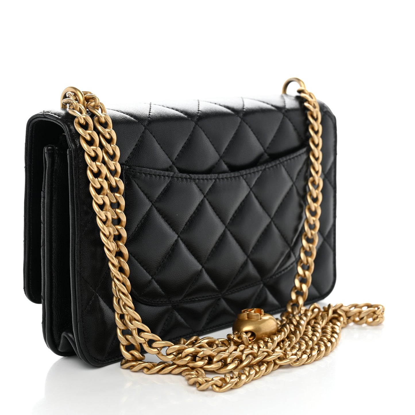Lambskin Quilted Sweetheart Wallet On Chain WOC Black