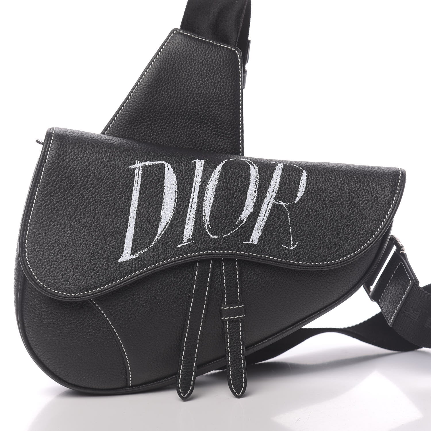 Christian Dior Grained Calfskin Logo Saddle Messenger Bag Black 7 of 9