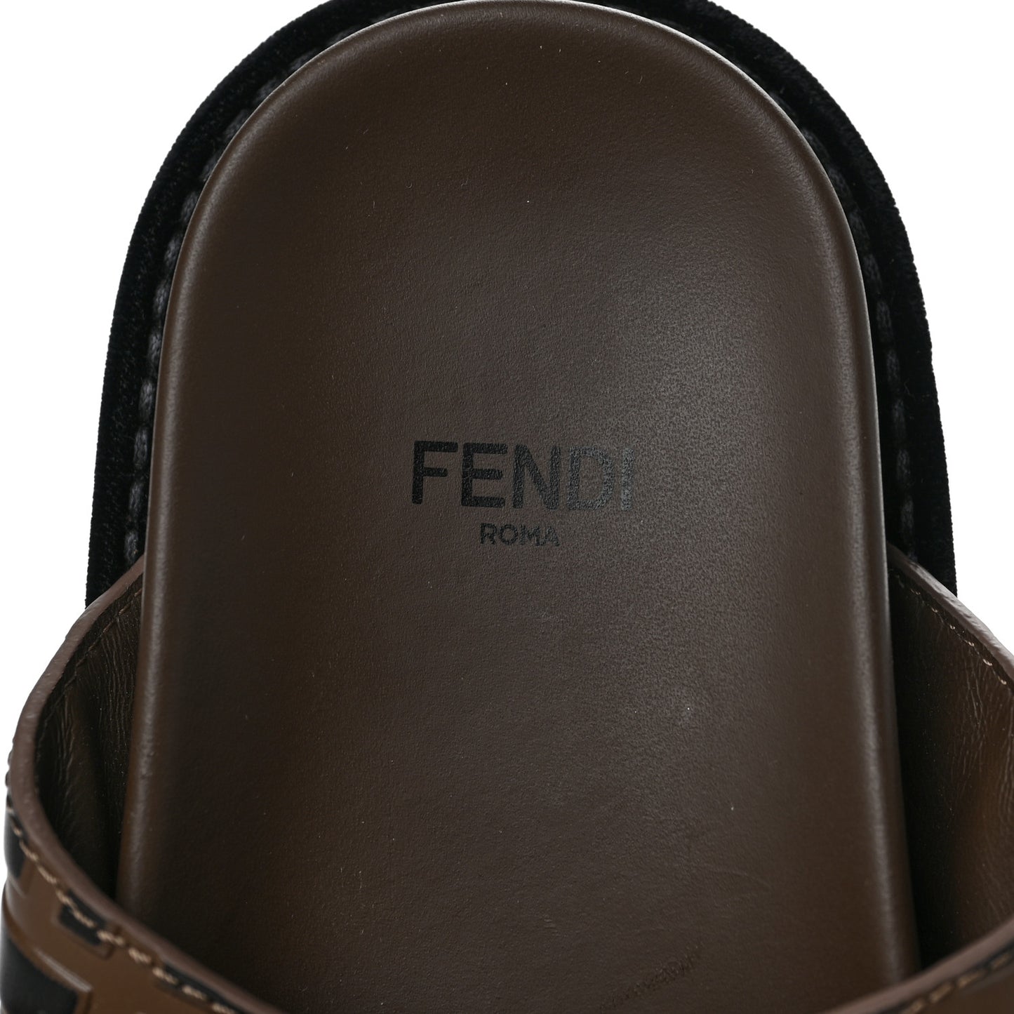 Calfskin FF Embossed Slide Sandals 35 Maya Black