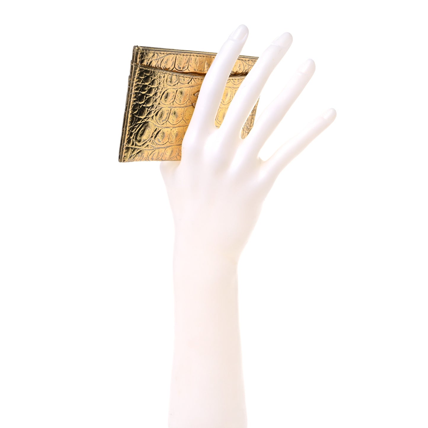 Metallic Calfskin Crocodile Embossed Cocodile Card Holder Gold