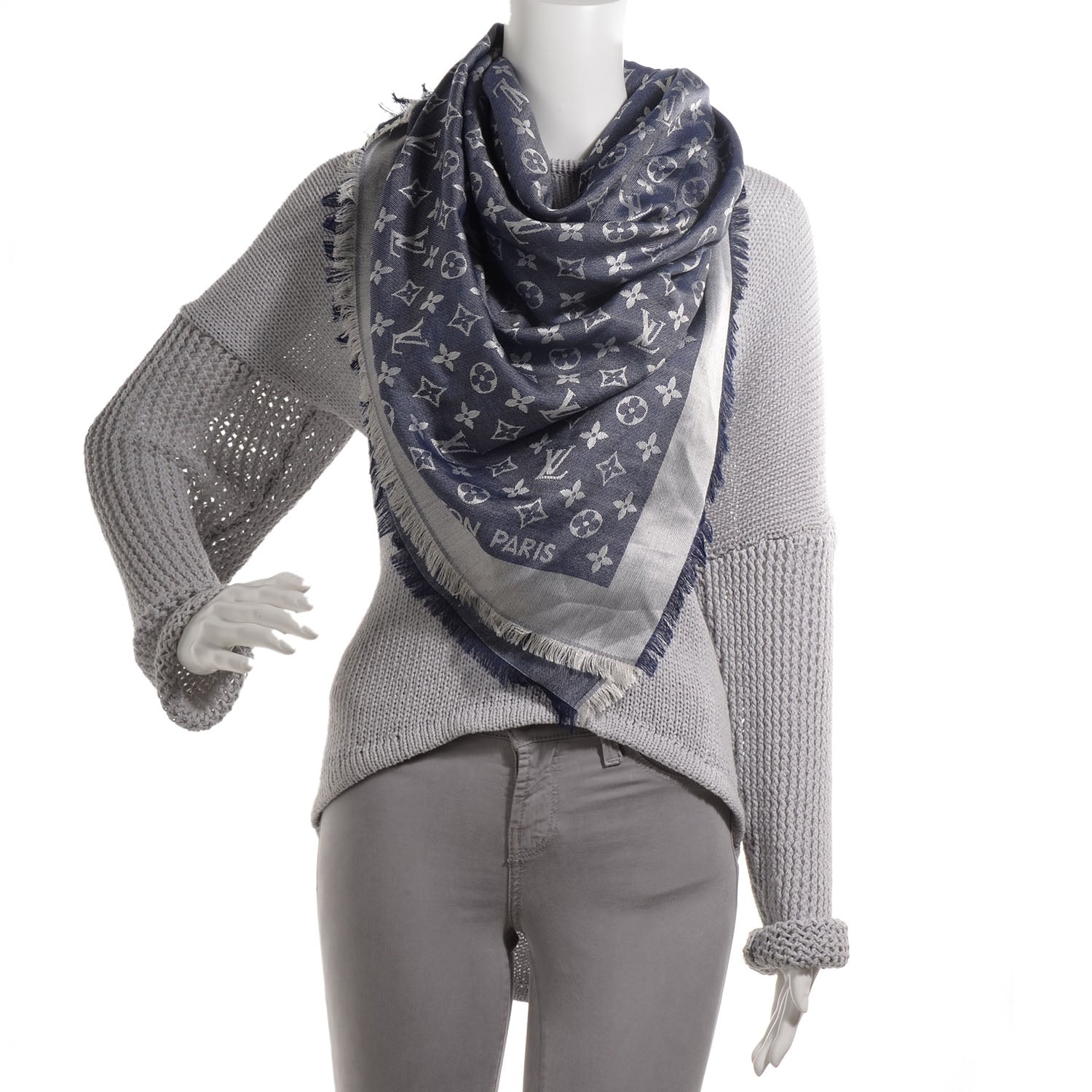 Louis Vuitton Silk Wool Monogram Denim Shawl Blue 2 of 5