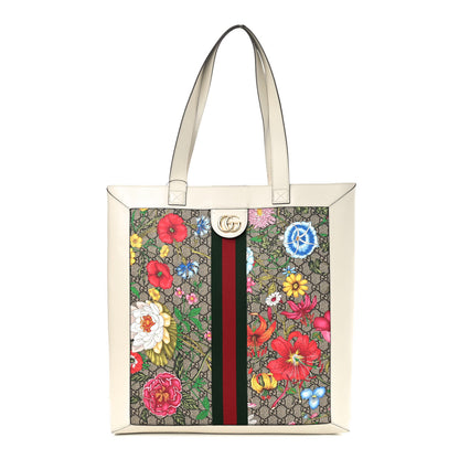 Gucci GG Supreme Monogram Flora Web Ophidia Vertical Shopping Tote White 3 of 10