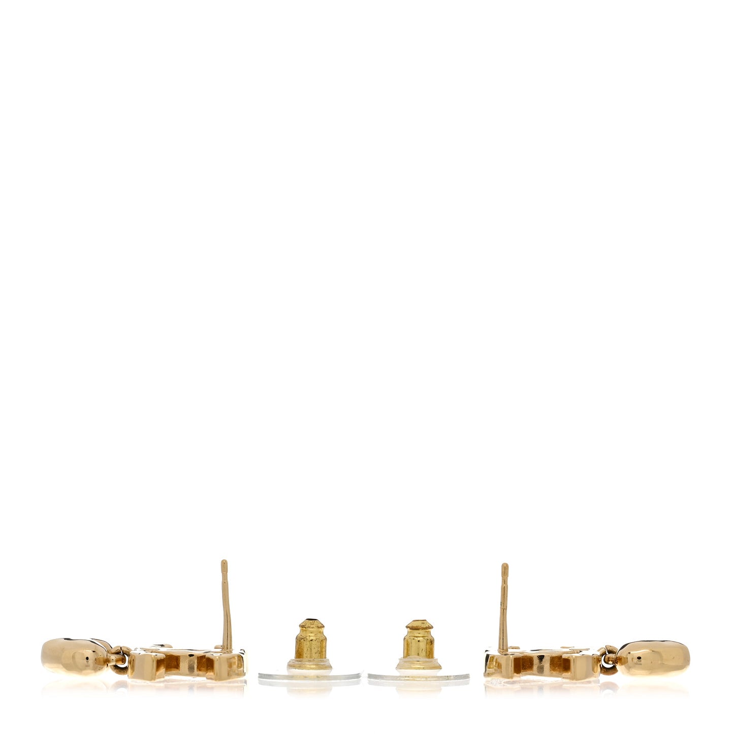 Metal Crystal CC Heart Drop Earrings Gold