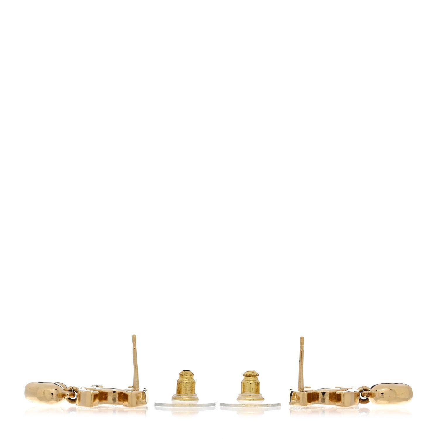 Chanel Metal Crystal CC Heart Drop Earrings Gold 3 of 5