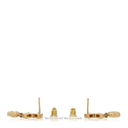 Chanel Metal Crystal CC Heart Drop Earrings Gold 3 of 5
