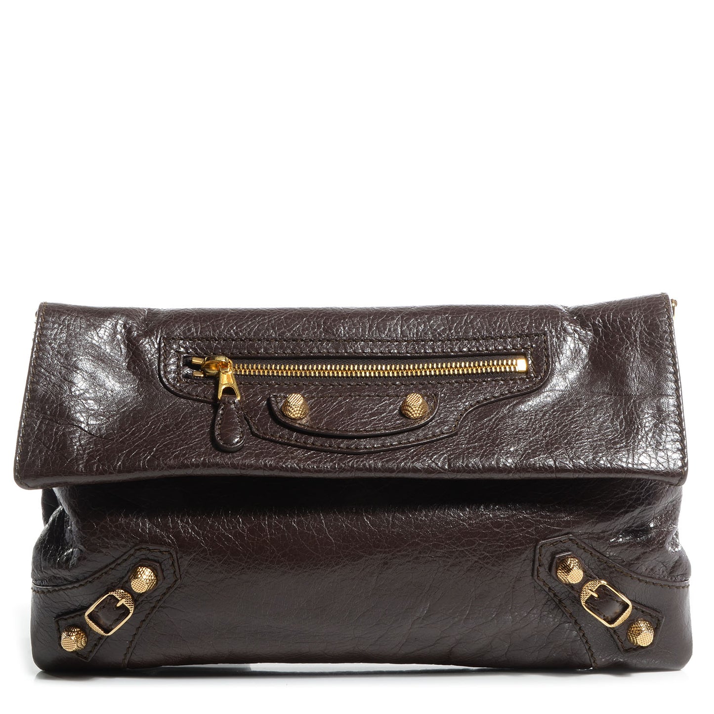 Agneau Giant 12 Gold Hardware Envelope Strap Clutch Charbon
