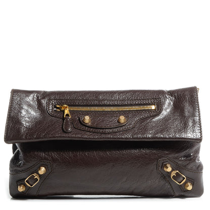 Balenciaga Agneau Giant 12 Gold Hardware Envelope Strap Clutch Charbon 1 of 10