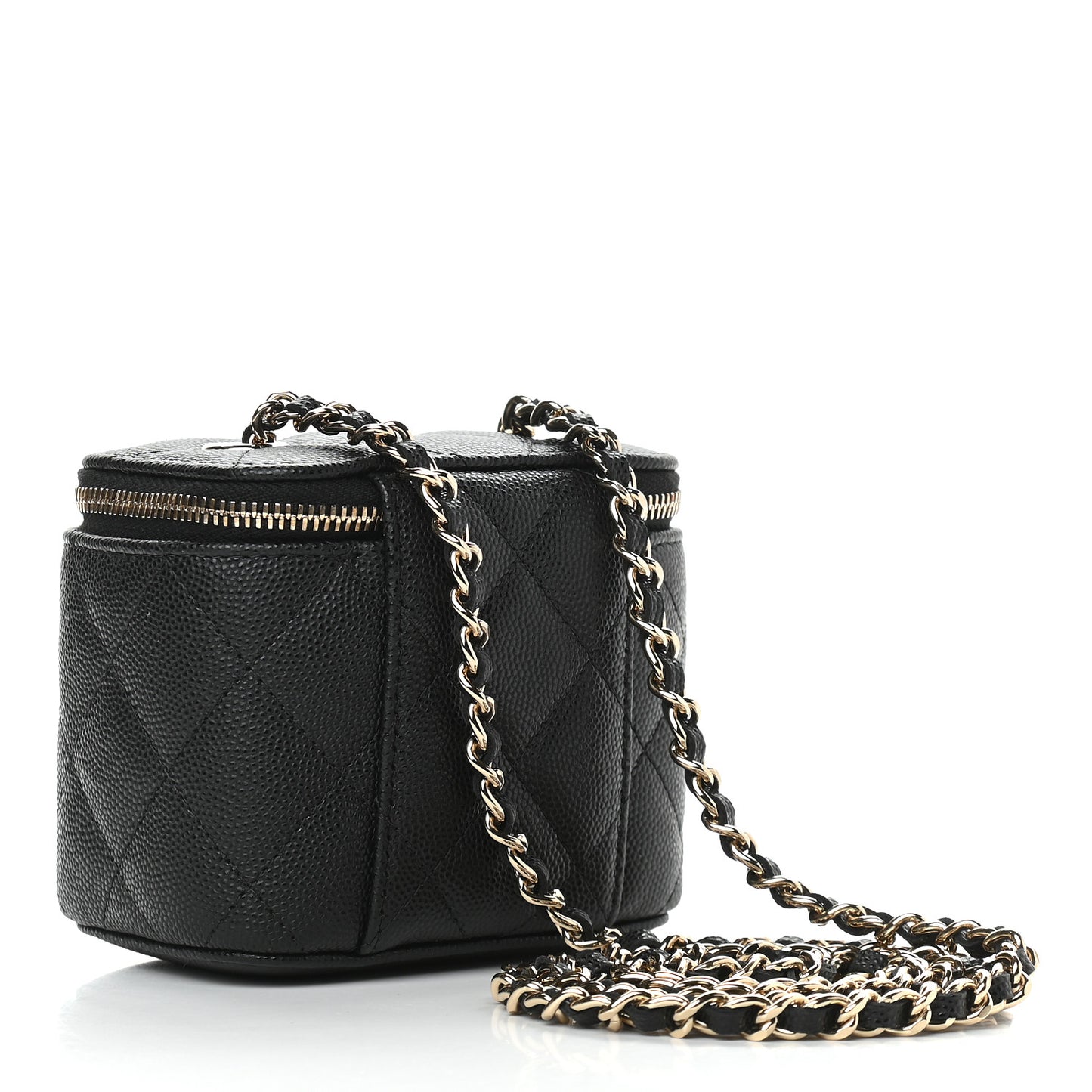 Caviar Quilted Mini Vanity Case With Chain Black