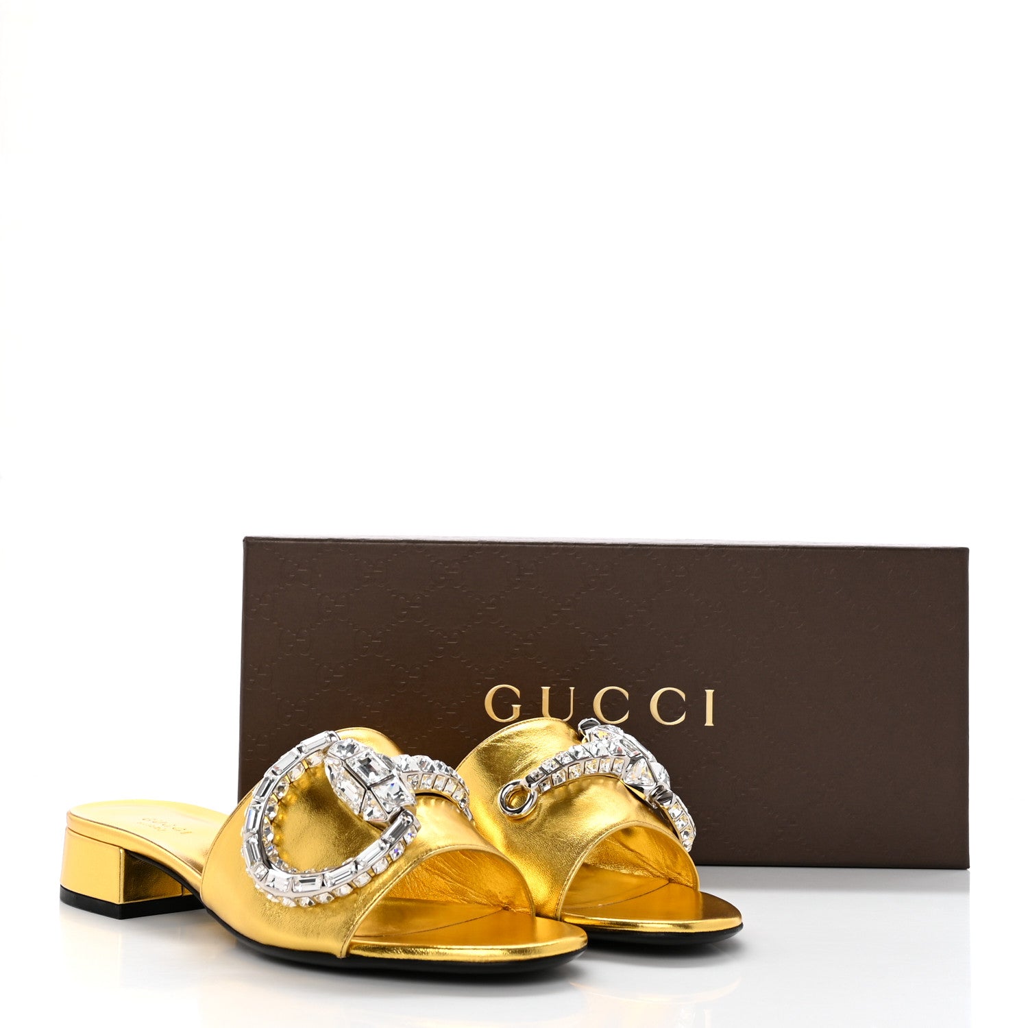 Gucci Suede Crystal Maxine Horsebit Slide Sandals 37 Gold 11 of 11