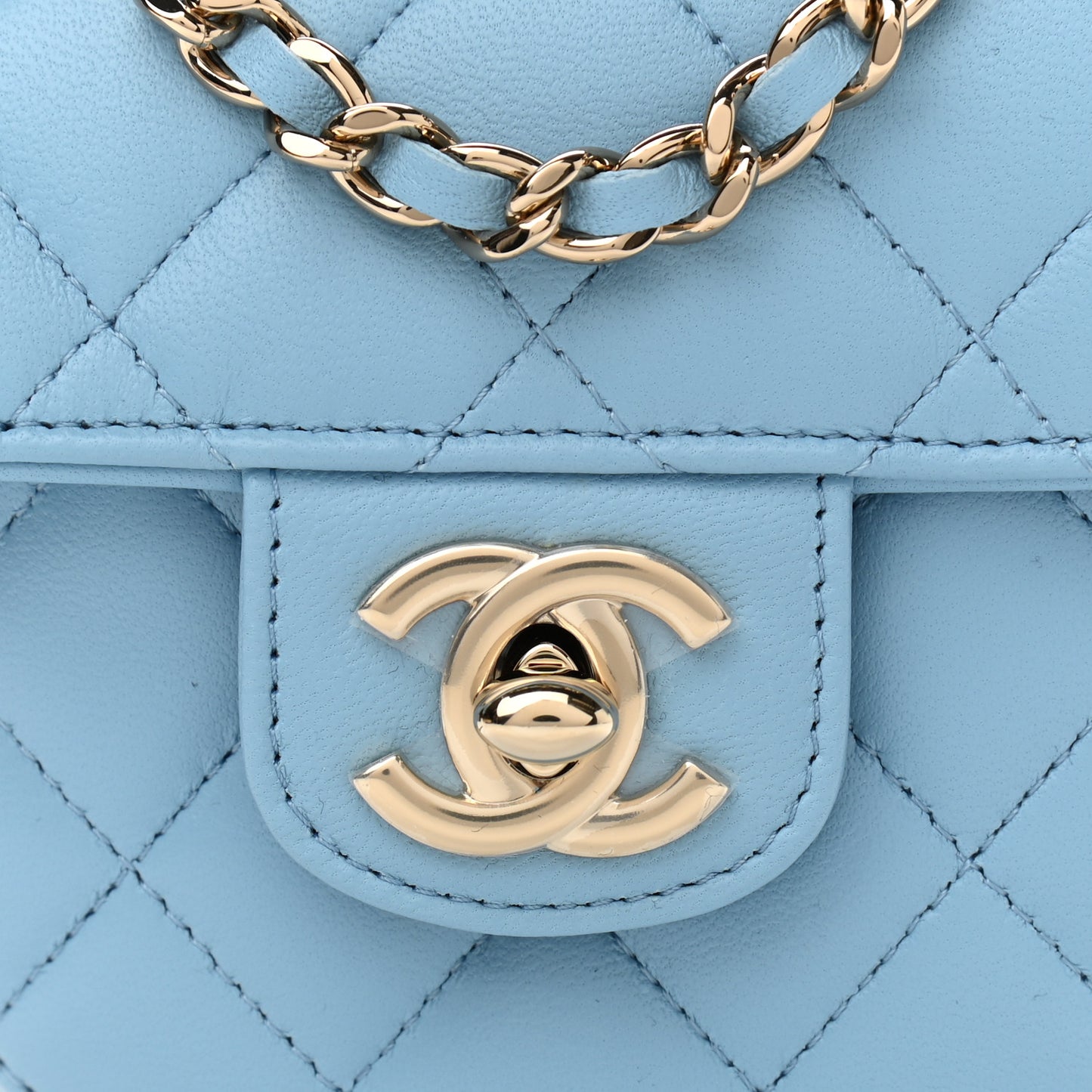 Lambskin Quilted CC In Love Heart Clutch With Chain Light Blue