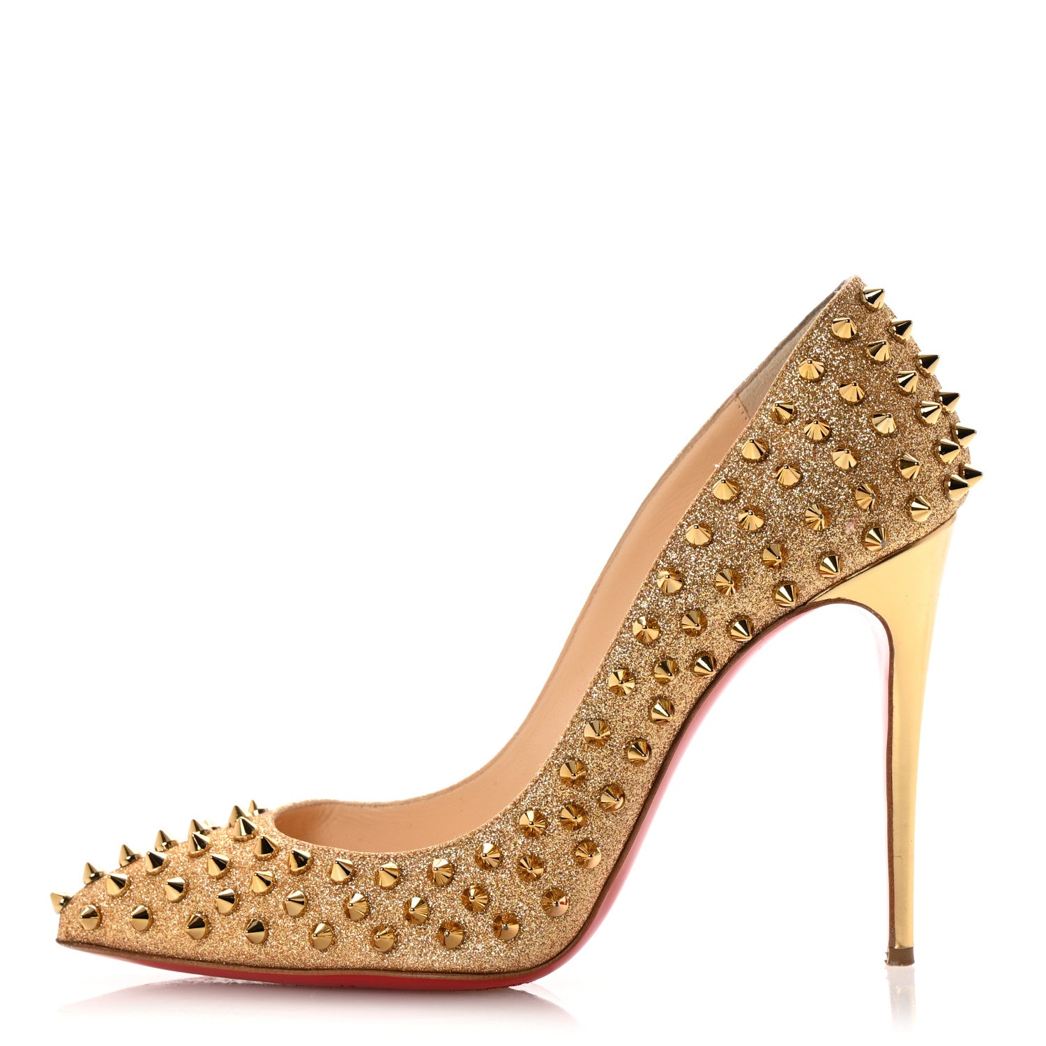 Christian Louboutin Glitter Mini Specchio Follies Spikes 100 Pumps 39.5 Gold 1 of 8