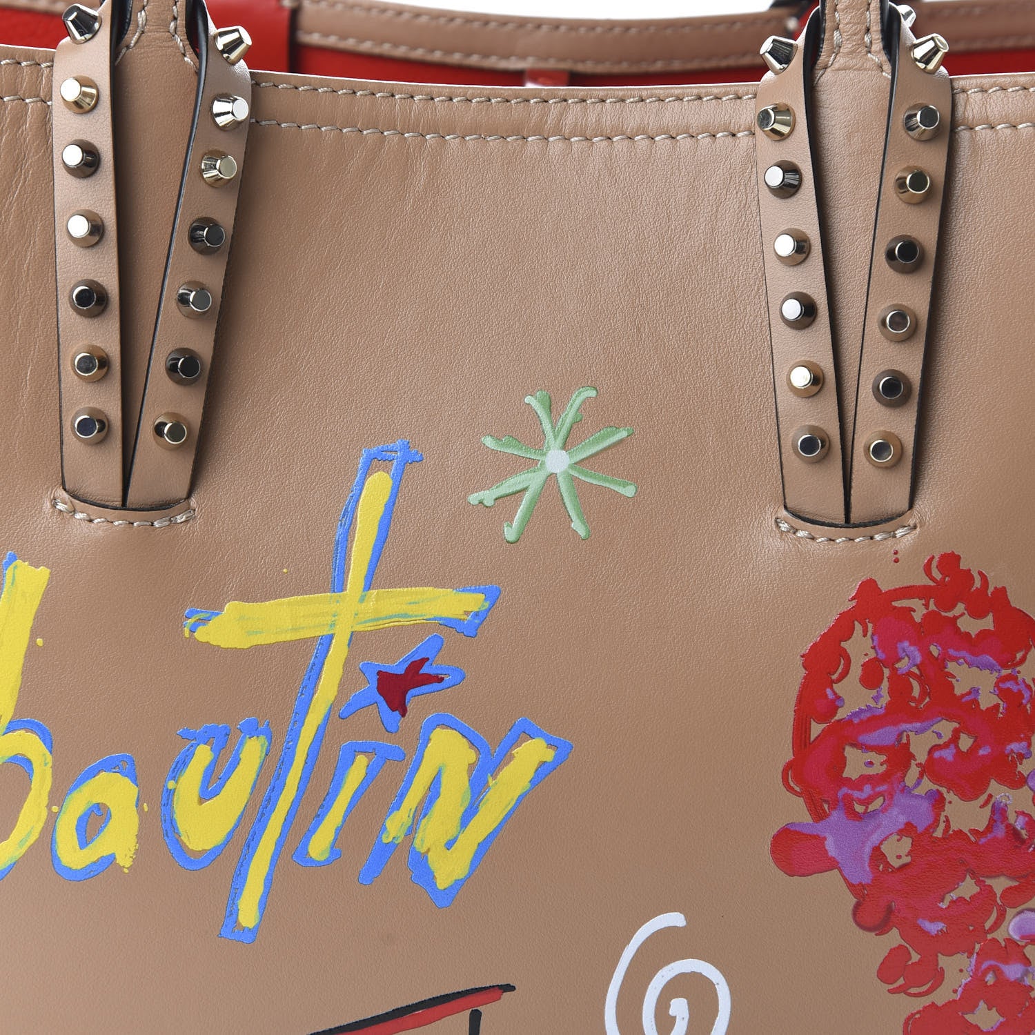 Christian Louboutin Calfskin Loubitag Spikes Small East West Cabata Tote Nude 10 of 11
