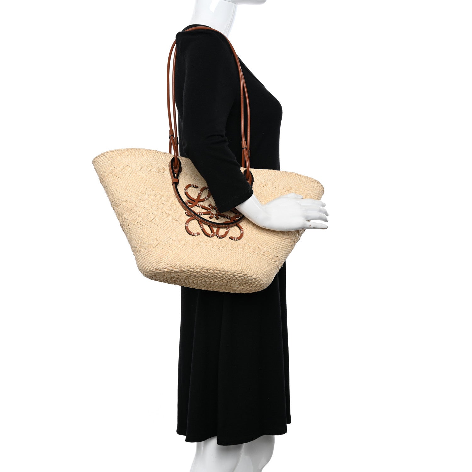 Loewe Calfskin Raffia Paulas Ibiza Medium Anagram Basket Tote Bag Natural Tan 2 of 9