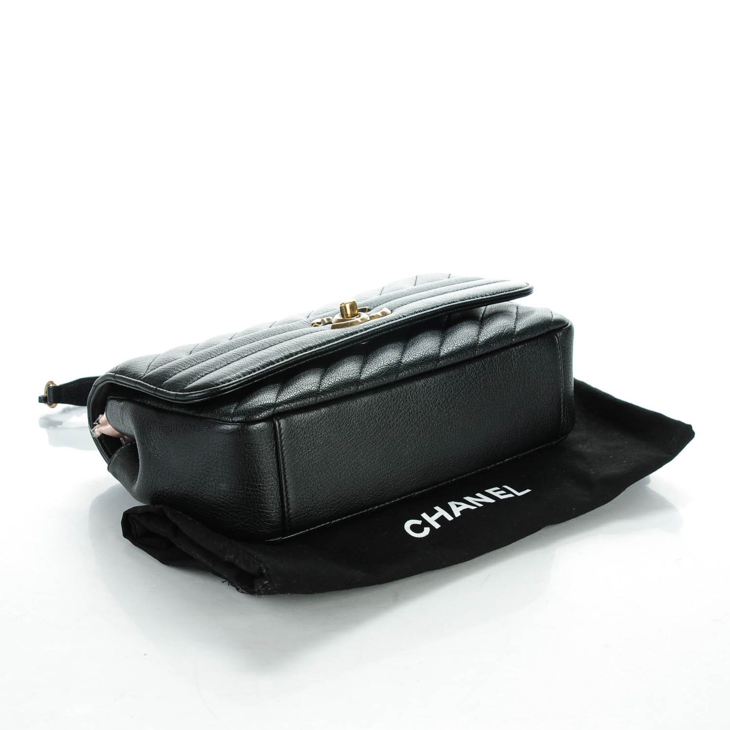 Shiny Goatskin Diagonal Quilted Smalll Flap Black