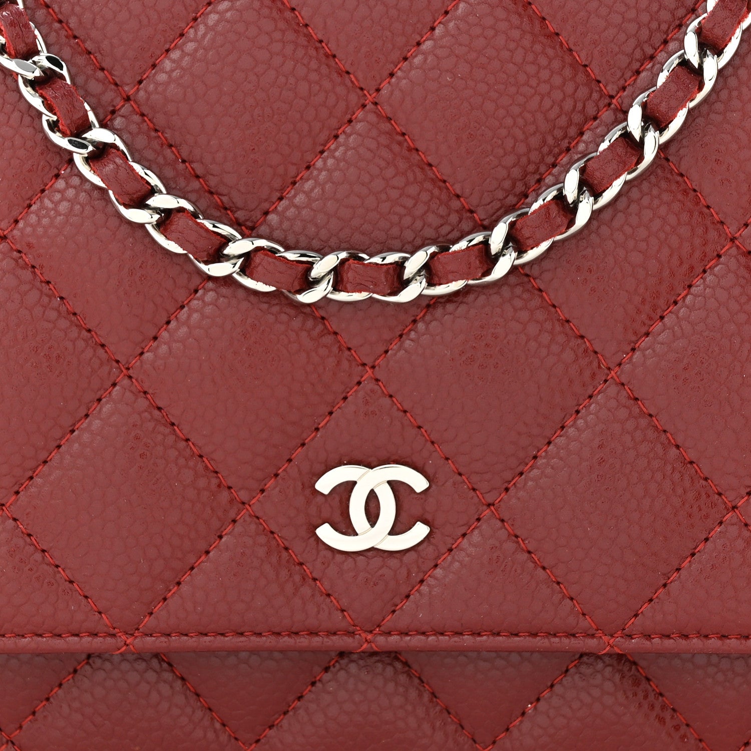 Chanel Caviar Quilted Wallet on Chain WOC Dark Red 9 of 13