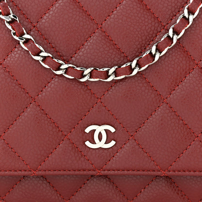 Chanel Caviar Quilted Wallet on Chain WOC Dark Red 9 of 13