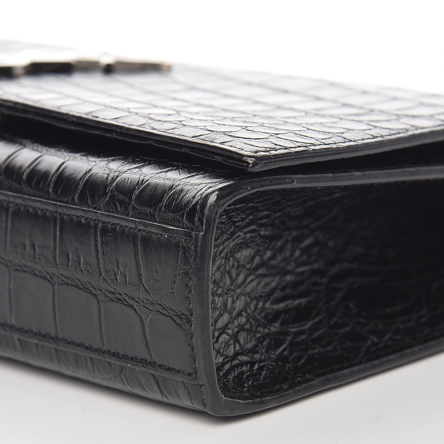 Calfskin Crocodile Embossed Medium Classic Monogram Kate Tassel Satchel Black