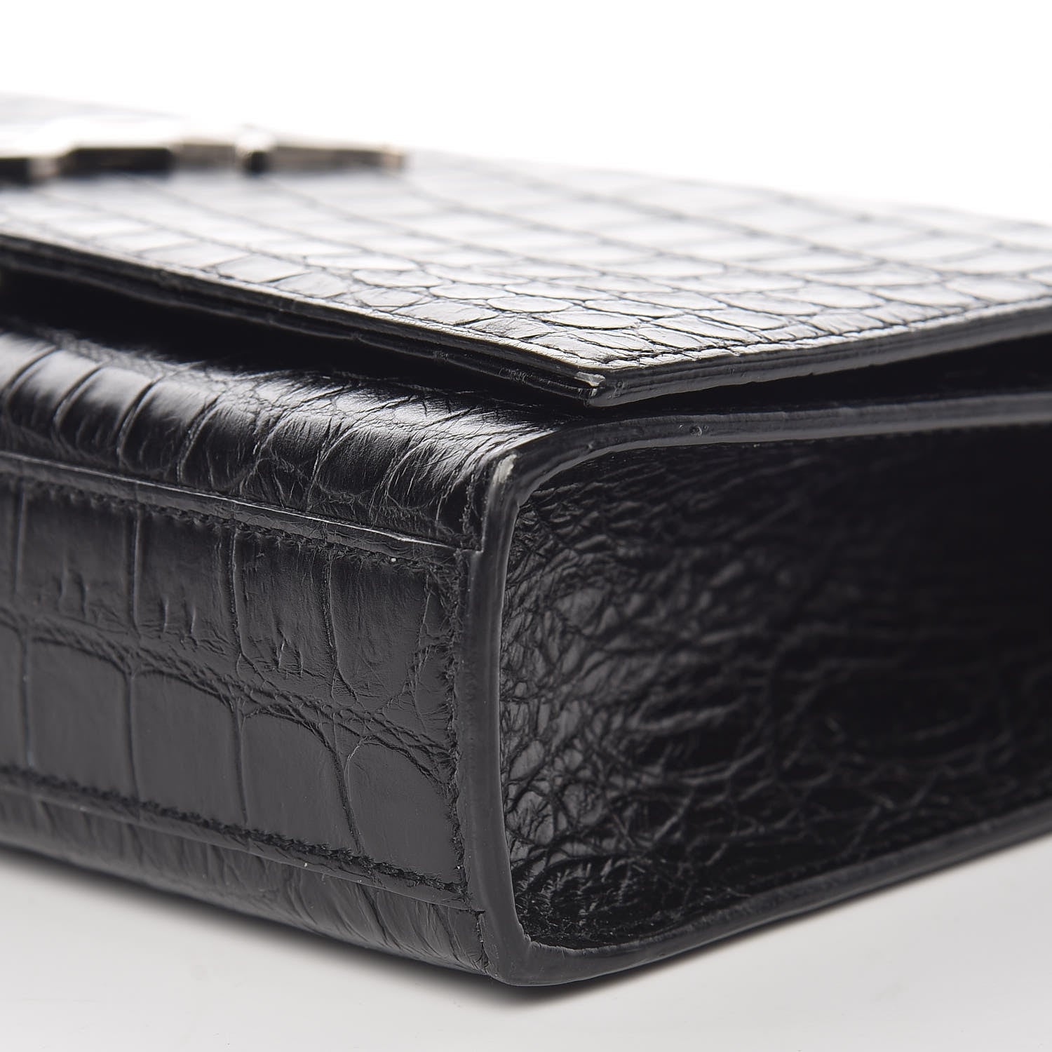 Saint Laurent Calfskin Crocodile Embossed Medium Classic Monogram Kate Tassel Satchel Black 12 of 12