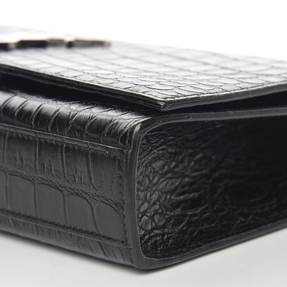 Saint Laurent Calfskin Crocodile Embossed Medium Classic Monogram Kate Tassel Satchel Black 12 of 12
