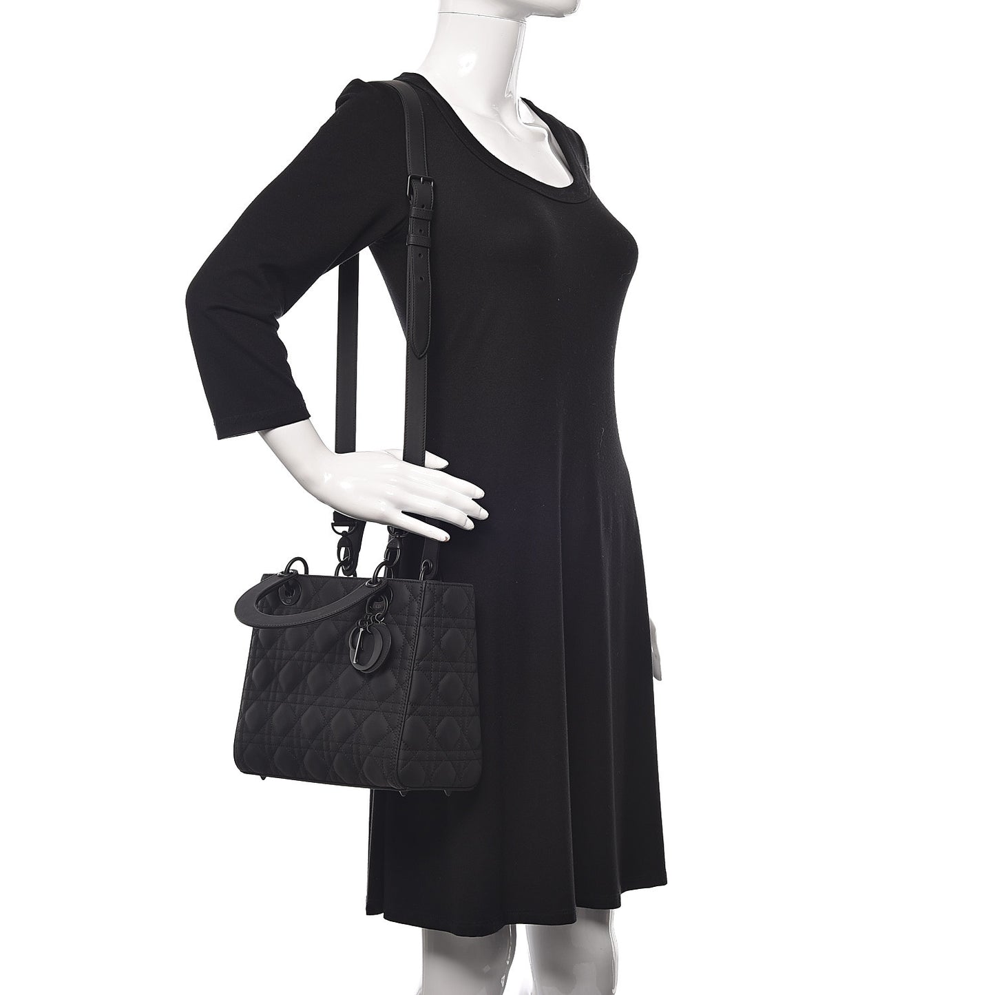 Ultra Matte Calfskin Cannage Medium Lady Dior Black