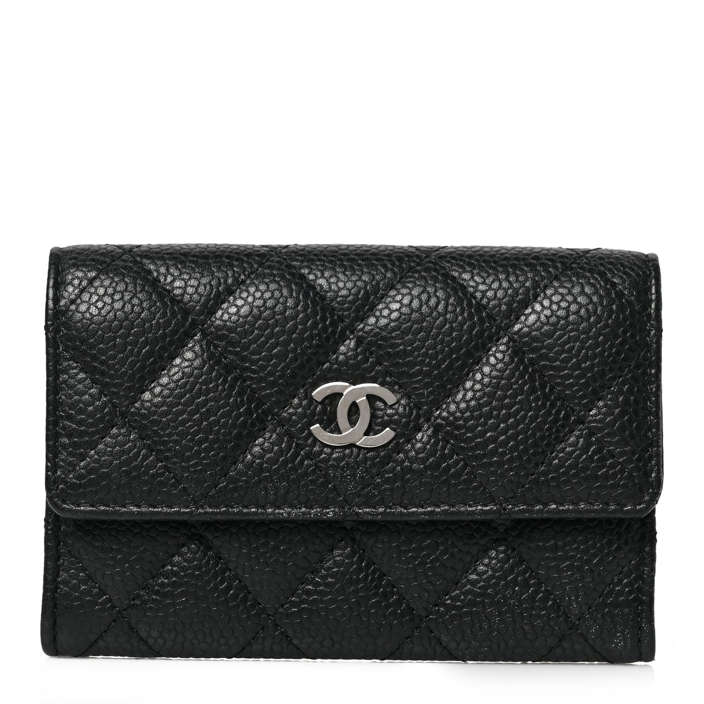Caviar Quilted Flap Card Holder Black