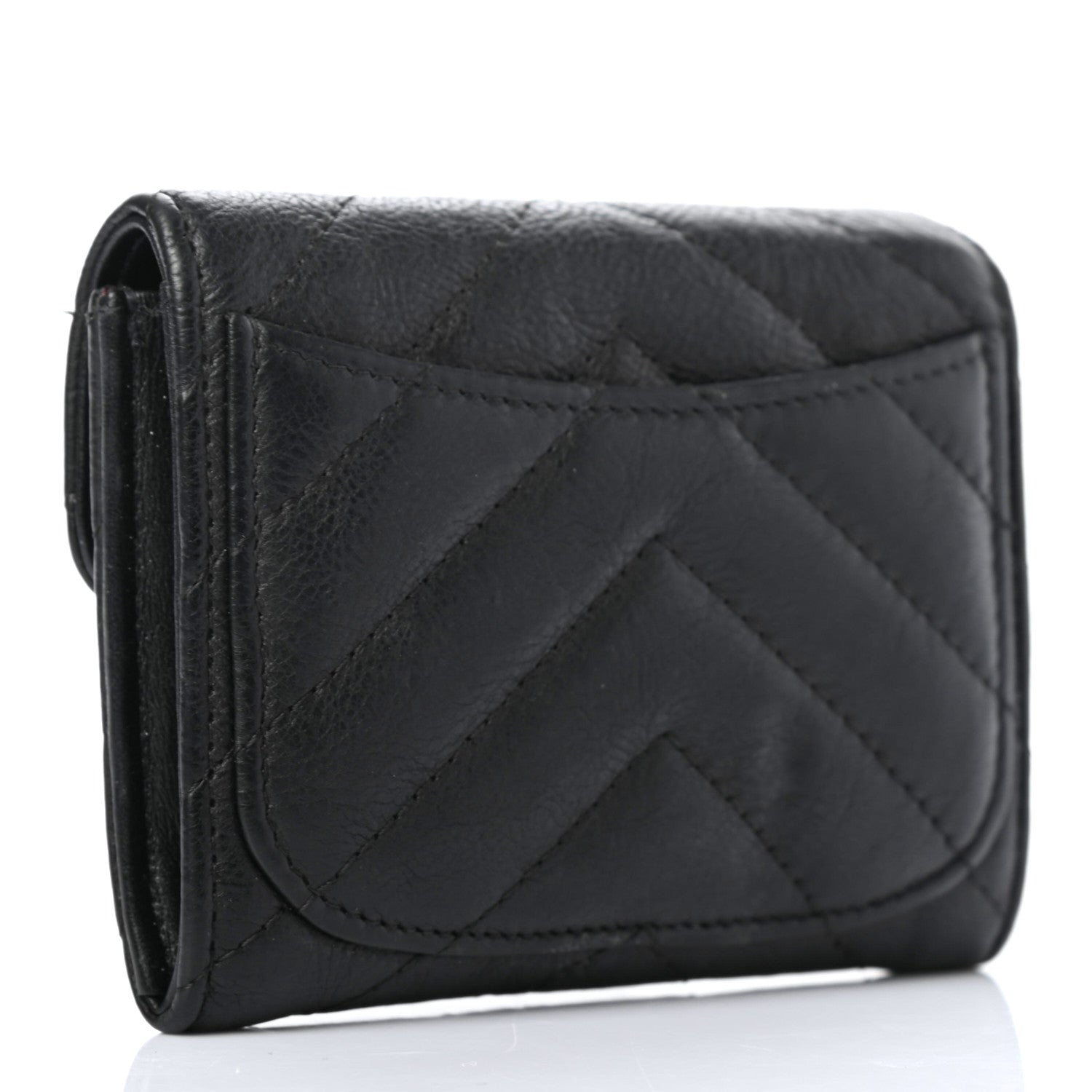 Chanel Crumpled Calfskin Chevron Quilted Reissue Card Holder Black 3 of 8