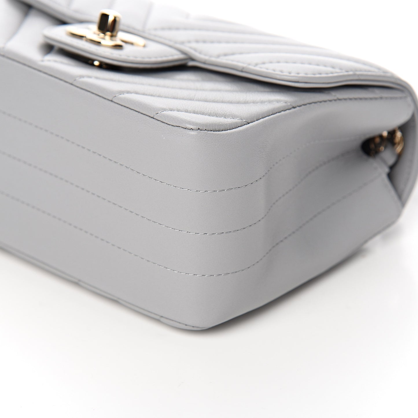 Lambskin Chevron Quilted Mini Square Flap Grey