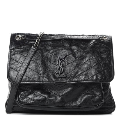 Saint Laurent Crinkled Calfskin Matelasse Monogram Large Niki Chain Satchel Black 1 of 12