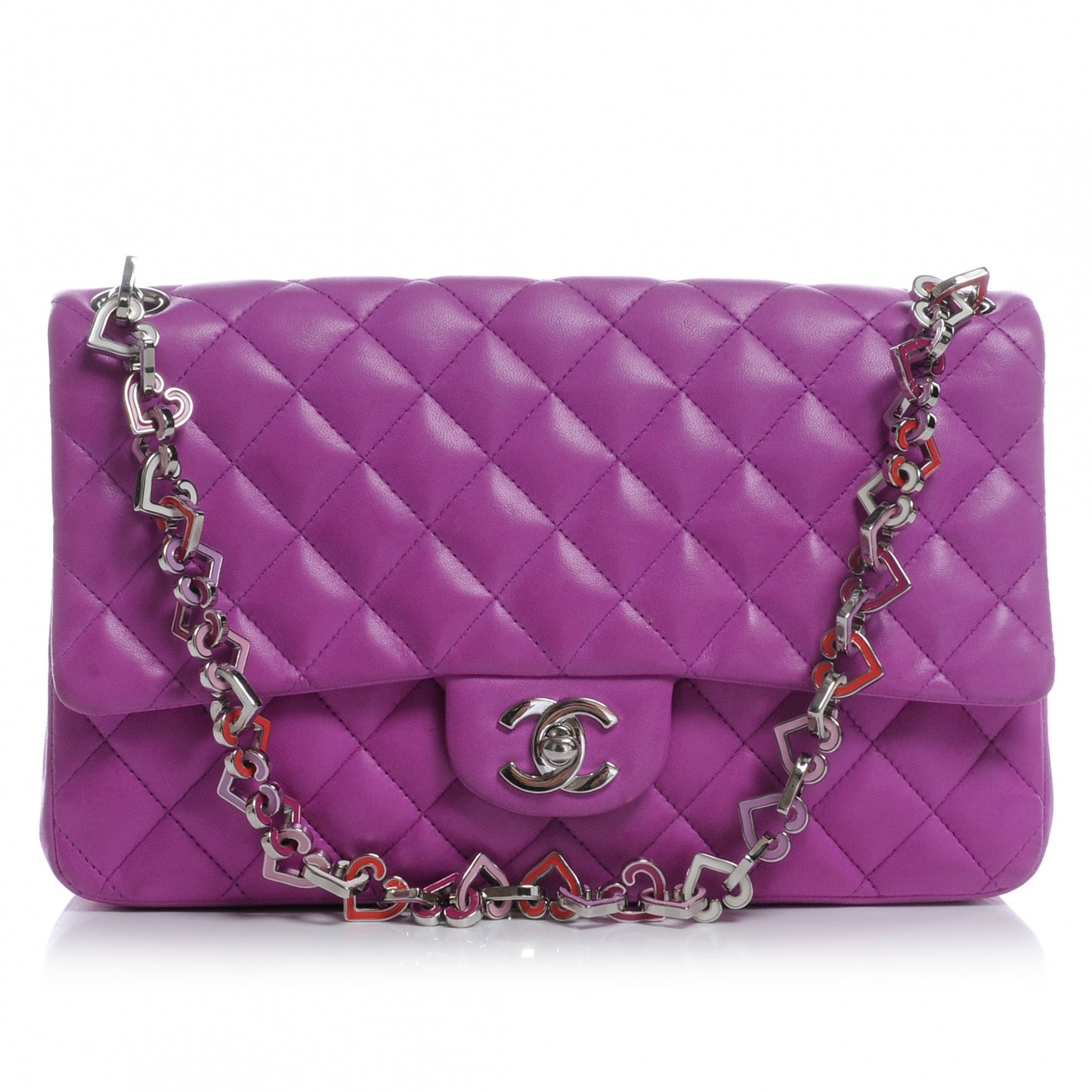 Lambskin Heart Valentine Medium Flap Fuchsia