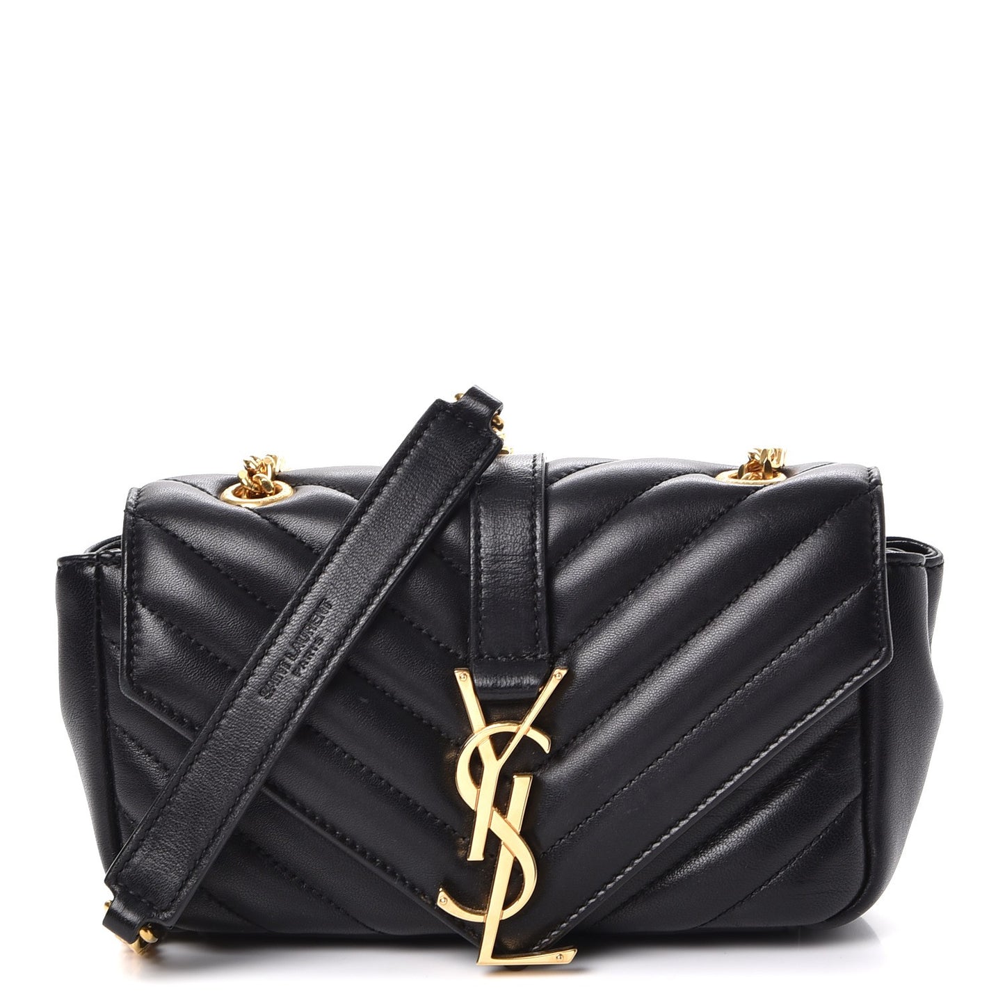 Calfskin Matelasse Chevron Monogram Classic Baby Chain Bag Black