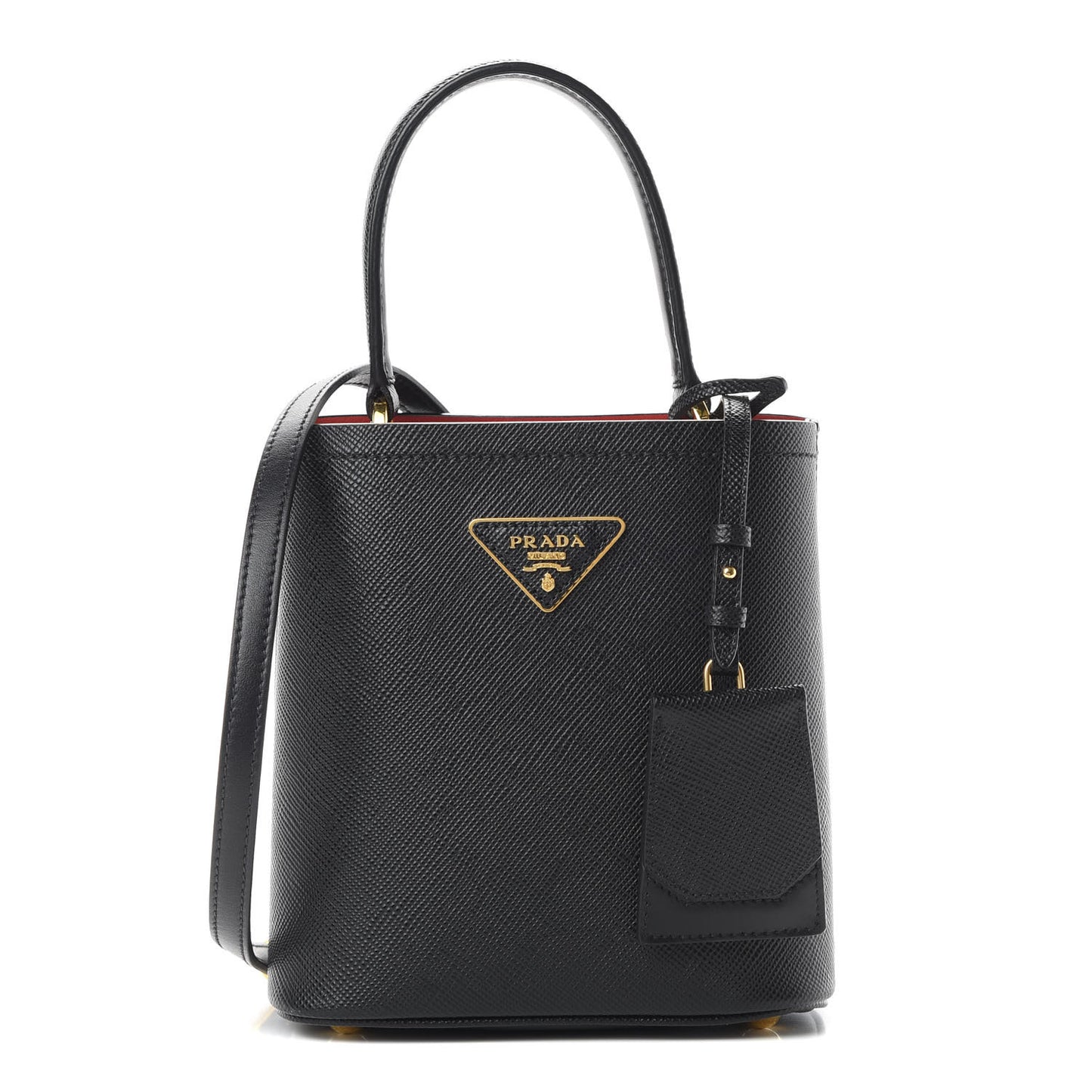 Saffiano Cuir Small Panier Bucket Bag Black Fuoco