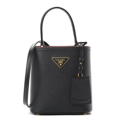 Prada Saffiano Cuir Small Panier Bucket Bag Black Fuoco 1 of 12