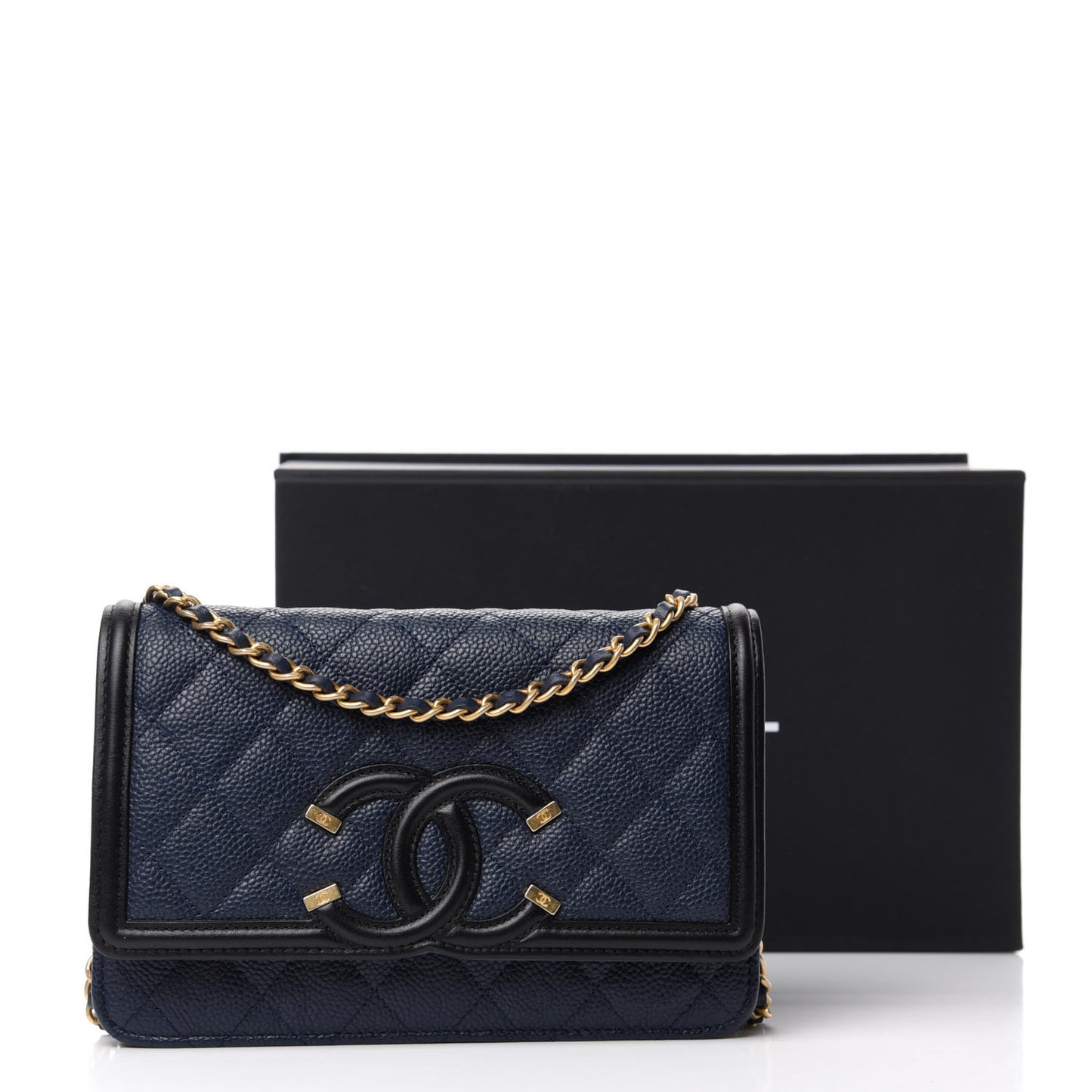 Caviar Quilted CC Filigree Wallet On Chain WOC Navy