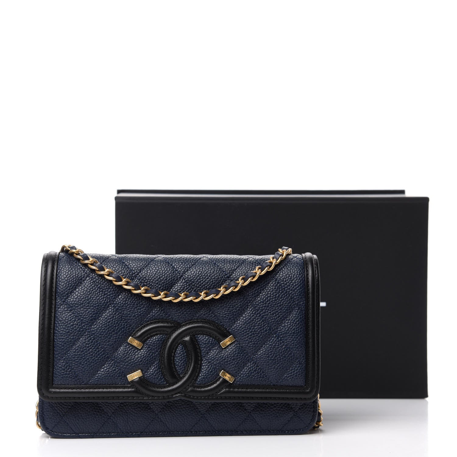 Chanel Caviar Quilted CC Filigree Wallet On Chain WOC Navy 12 of 12