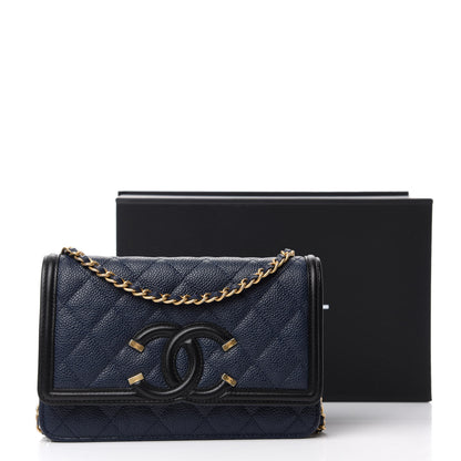Chanel Caviar Quilted CC Filigree Wallet On Chain WOC Navy 12 of 12