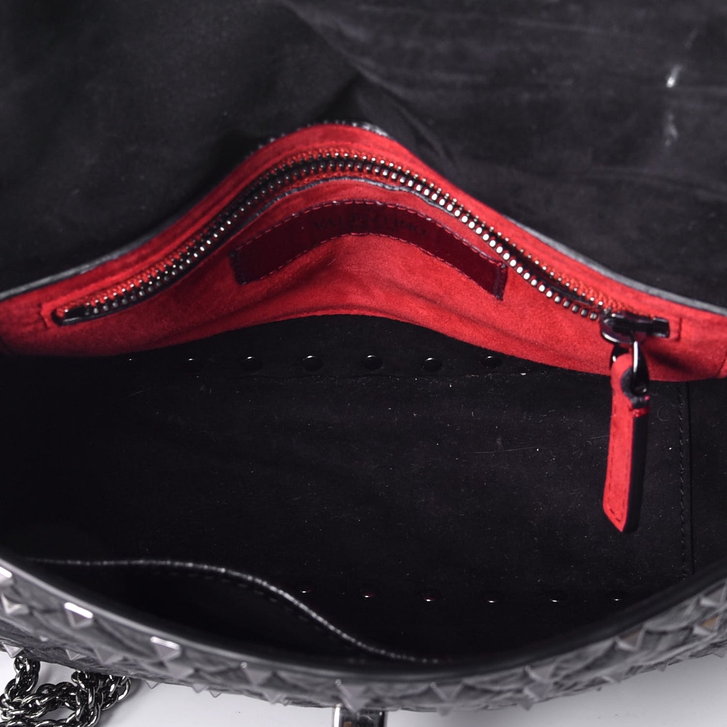 Craquele Nappa Medium Rockstud Spike Shoulder Bag Black