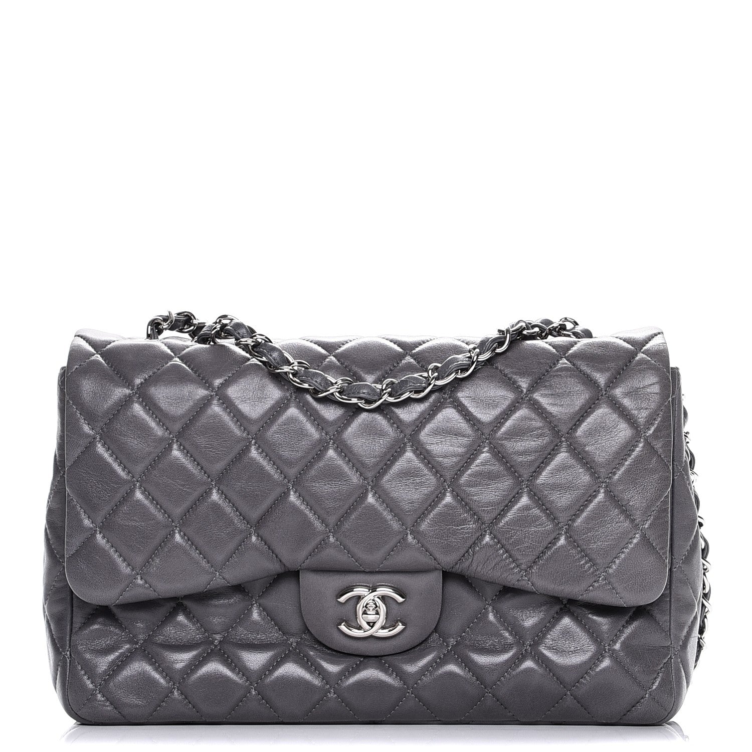 Chanel Lambskin Quilted Jumbo Single Flap Grey 1 of 12