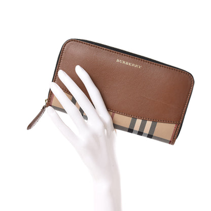 Burberry Calfskin Haymarket Check Elmore Zip Around Wallet Tan 2 of 8