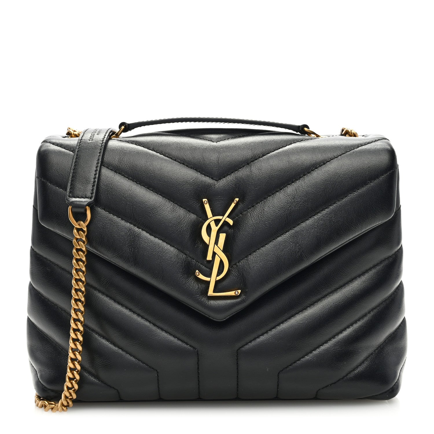 Saint Laurent Calfskin Y Quilted Monogram Small Loulou Chain Satchel Black 1 of 8