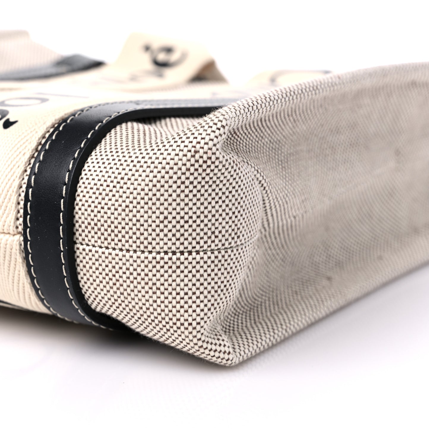 Cotton Calfskin Small Woody Ribbon Tote With Strap White Navy