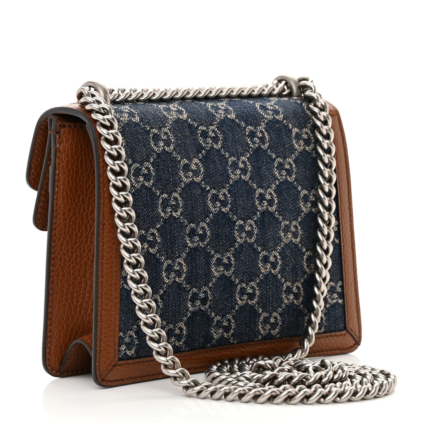 New Denim GG Monogram Dollar Calfskin Enamel Mini Dionysus Shoulder Bag Blue Tea Cuir Epilog Electric Blue