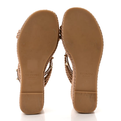 Valentino Garavani Calfskin Silk Rockstud Torchon Espadrille Wedge 25/95mm Slide Sandals 36 Poudre 5 of 7