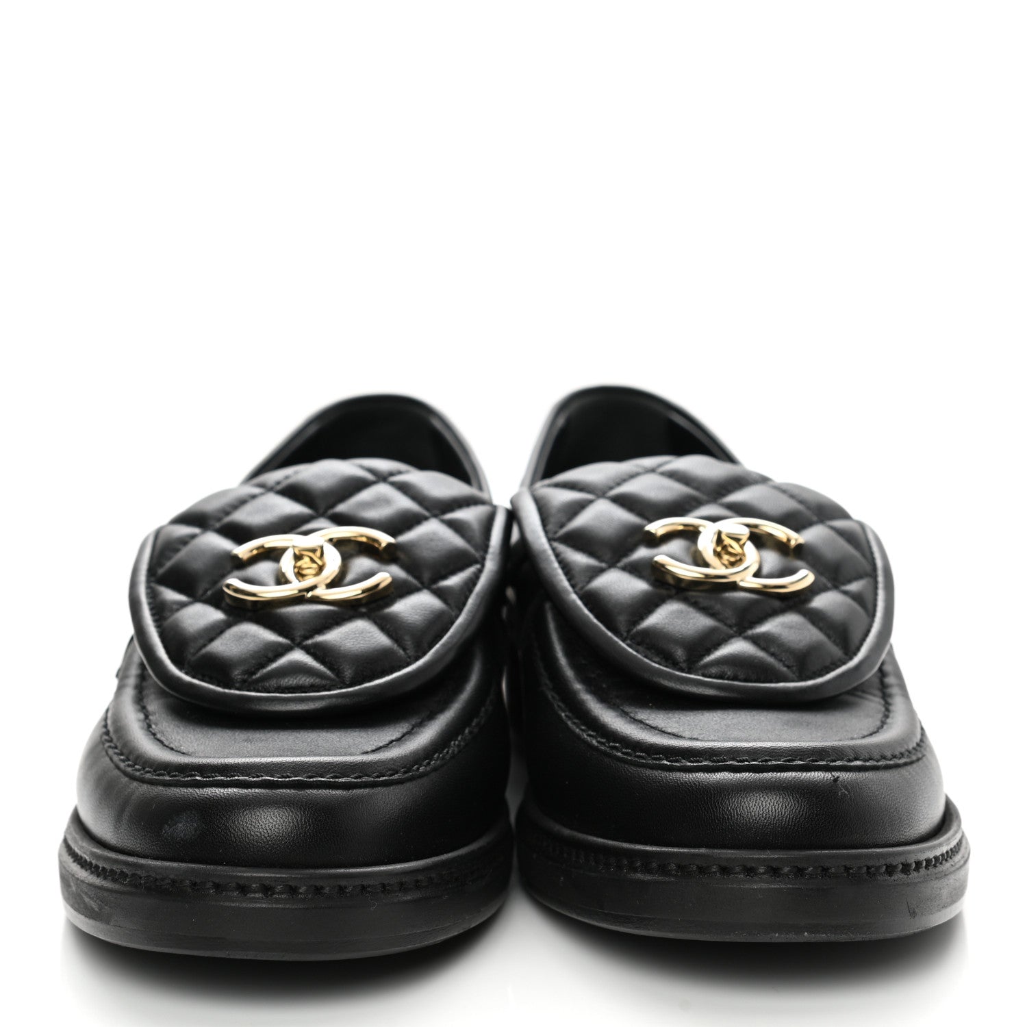 Chanel Lambskin Quilted CC Turnlock Loafers 38 Black 2 of 9