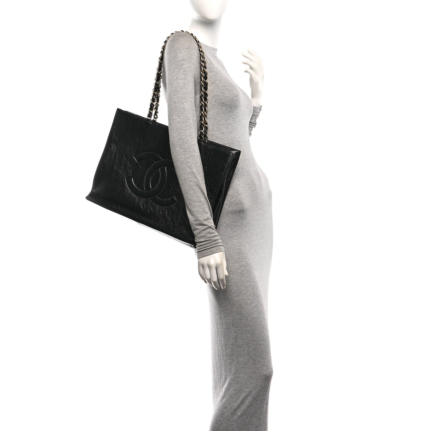 Glazed Aged Calfskin CC Tote Black