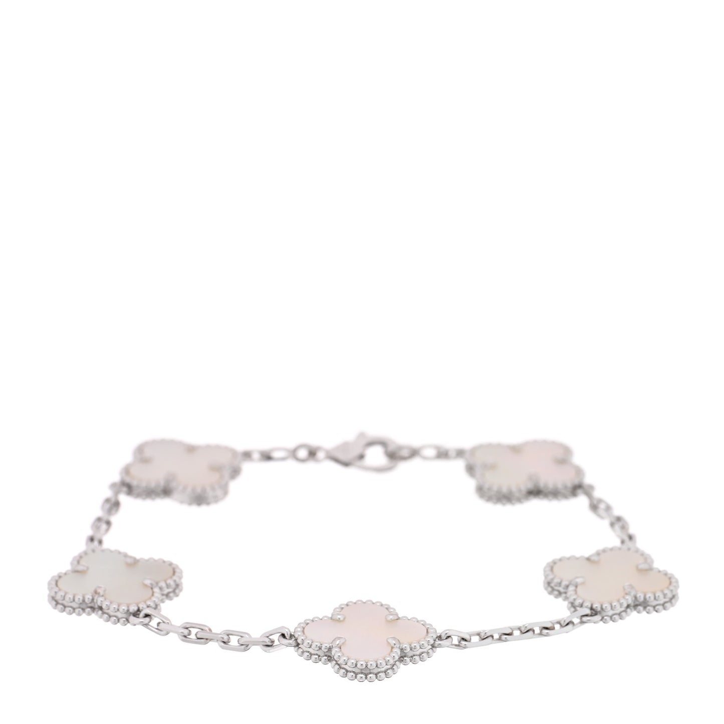 18K White Gold Mother of Pearl 5 Motifs Vintage Alhambra Bracelet