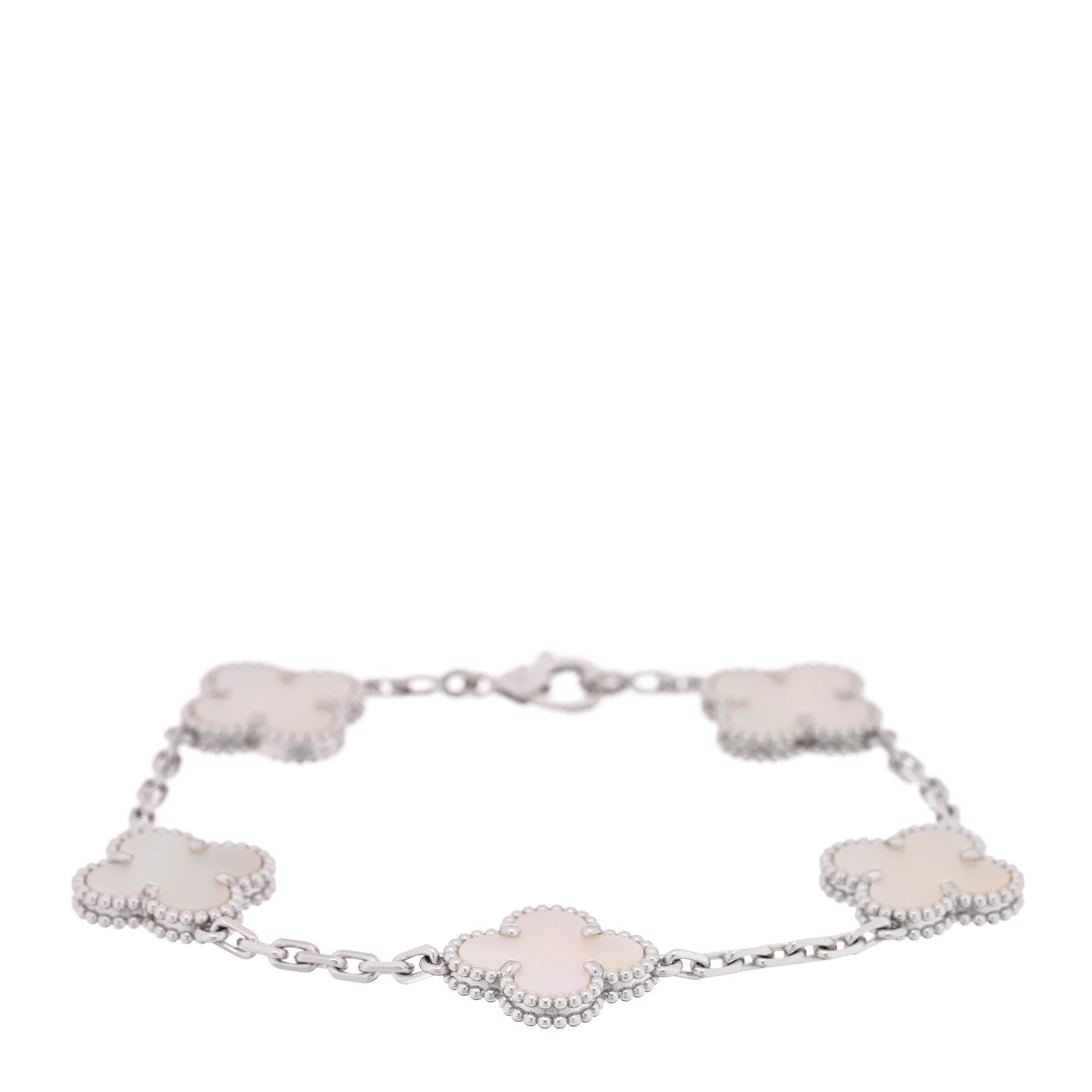 Van Cleef & Arpels 18K White Gold Mother of Pearl 5 Motifs Vintage Alhambra Bracelet 1 of 4