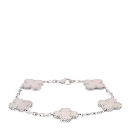 Van Cleef & Arpels 18K White Gold Mother of Pearl 5 Motifs Vintage Alhambra Bracelet 1 of 4