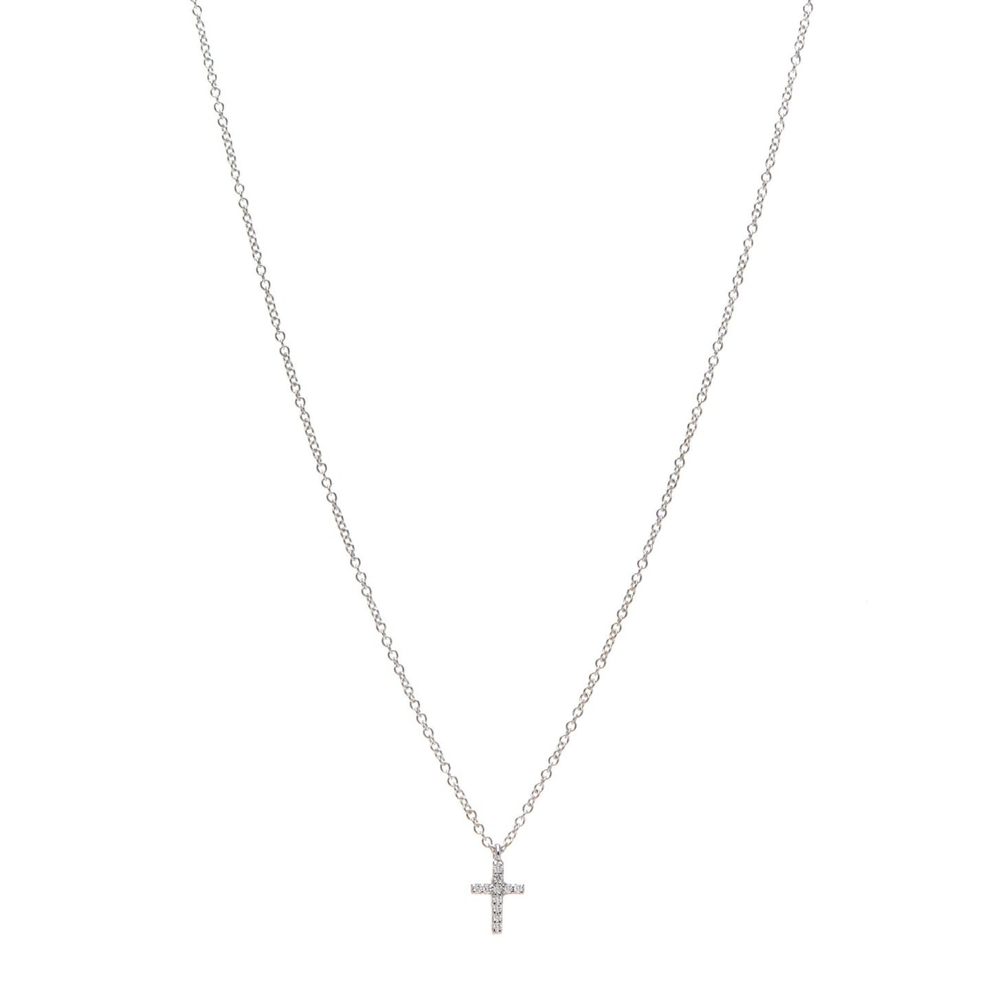 18K White Gold Diamond Mini Cross Pendant Necklace