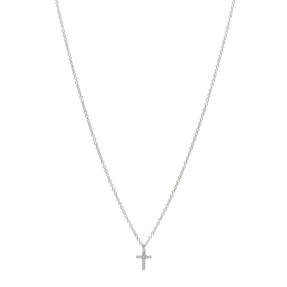 Tiffany 18K White Gold Diamond Mini Cross Pendant Necklace 1 of 4