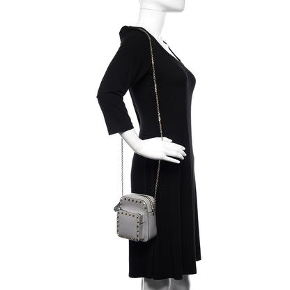 Valentino Garavani Calfskin Rockstud Double Pocket Chain Crossbody Bag Grey 2 of 9
